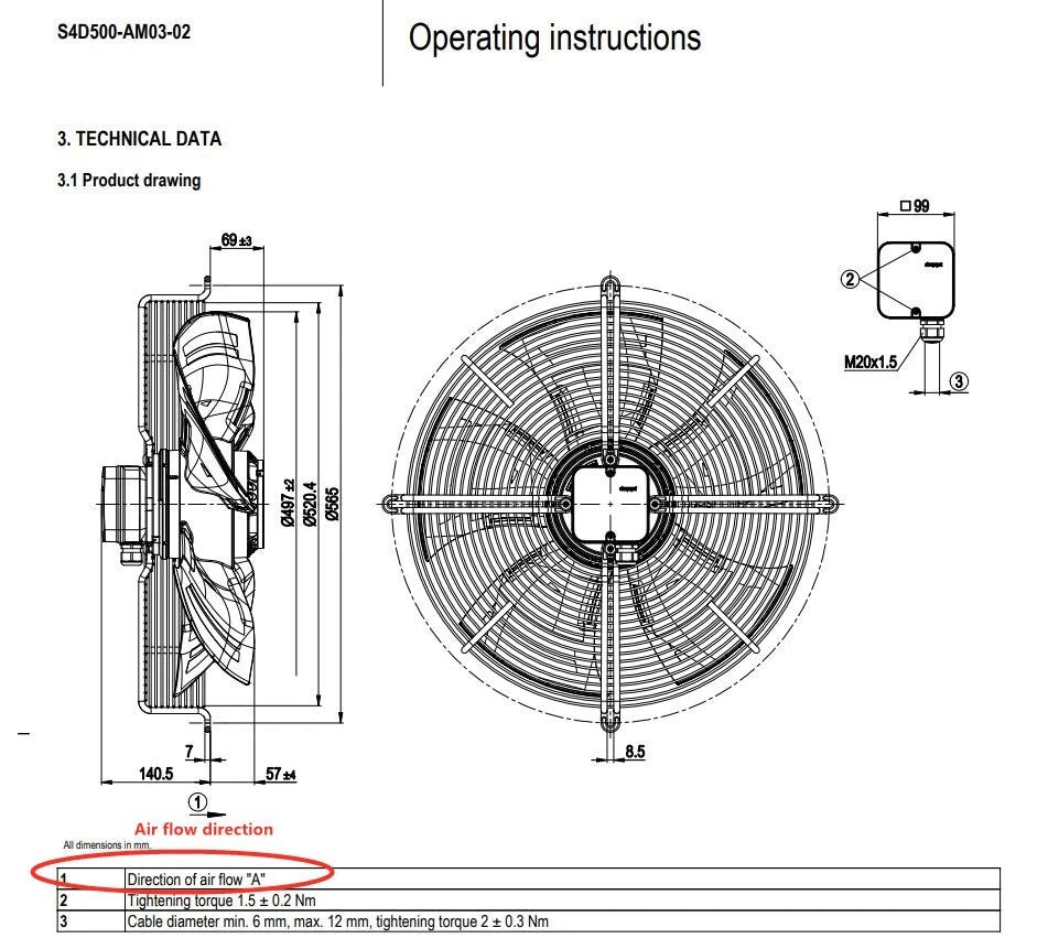 Ebmpapst S4D500-AM03-02 Axial Fan AC 400V 720W Exhaust Fan 1390RPM Cooling Fan