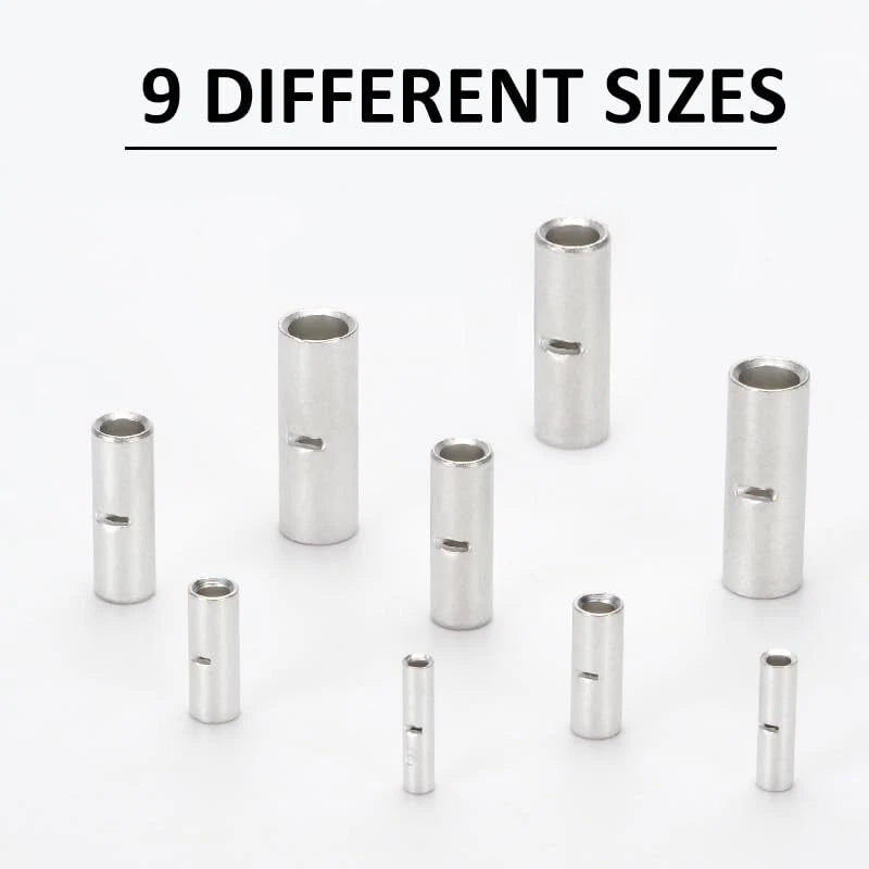 kuosbiu 100 PCS Non-Insulated Butt Connectors Kit, AWG 22-16 BN1.25, Silver