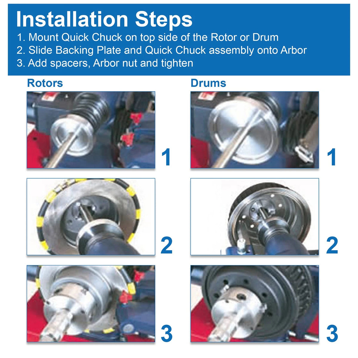 3 Piece Hubless Quick Chuck Adapter Set For 1" Arbor Brake Lathes 70040 Ammco
