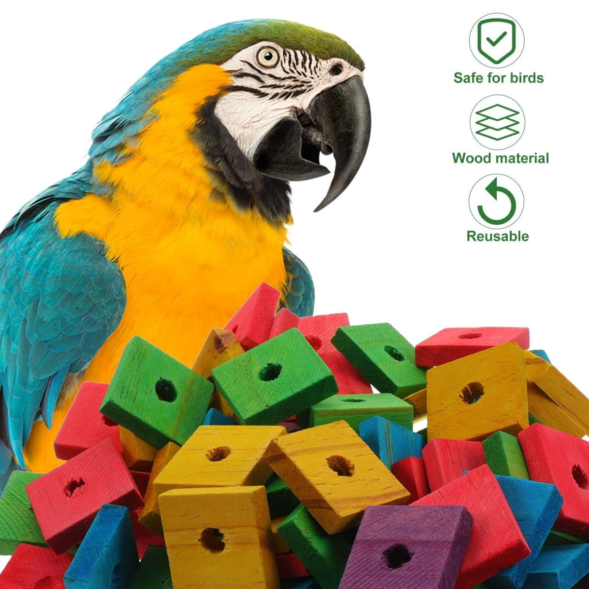 GANAZONO 100Pcs Parrot Wood Blocks Toys Wooden 3X3CM, Random Color