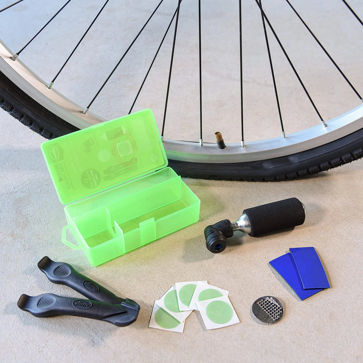 Slime 20495 Deluxe Tire Tackle: Bike Tube Repair & Inflation Kit Bike, Black