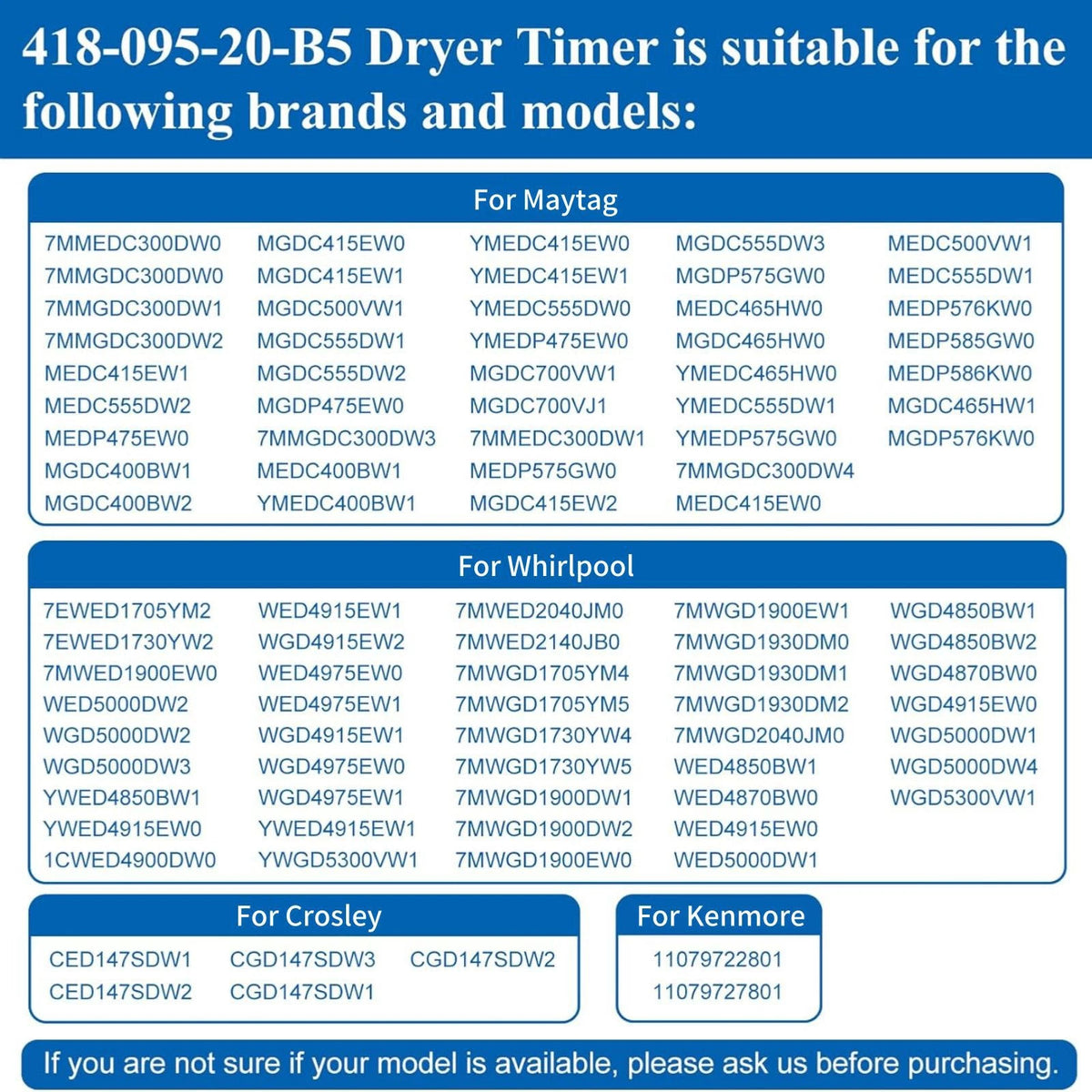 W10185992 Dryer Timer Easy Installation Fits 50+ Models Metal+Plastic