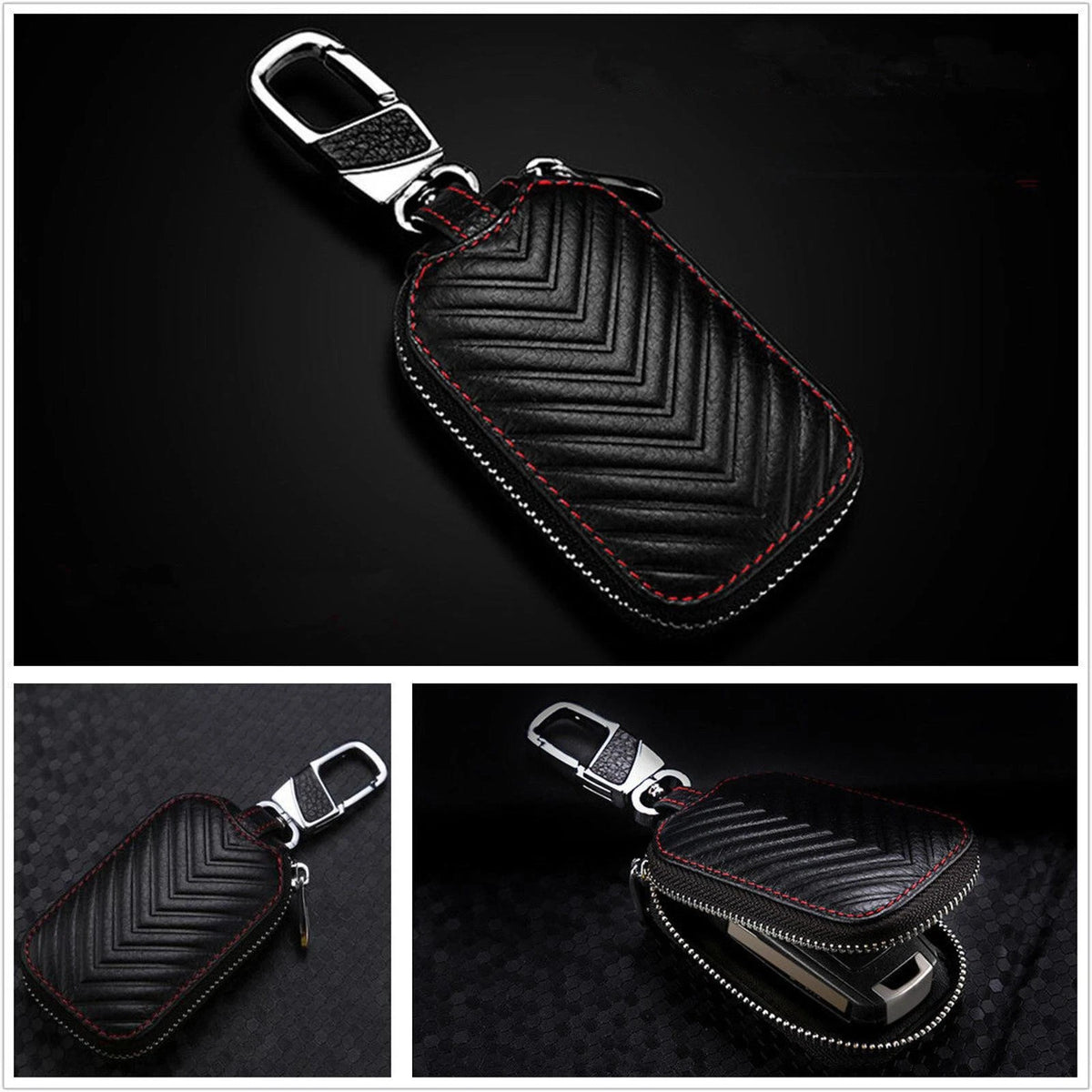 Leather Car Key Chain Bag Smart Key Holder Cover Remote Fob Case C