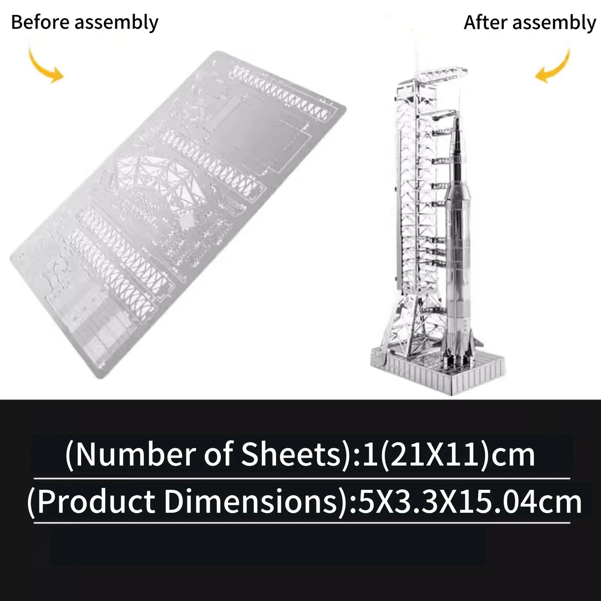 15cm X 5cm 1:770 Metal USA Apollo 11 Saturn V w/ Gantry Unassembled Model