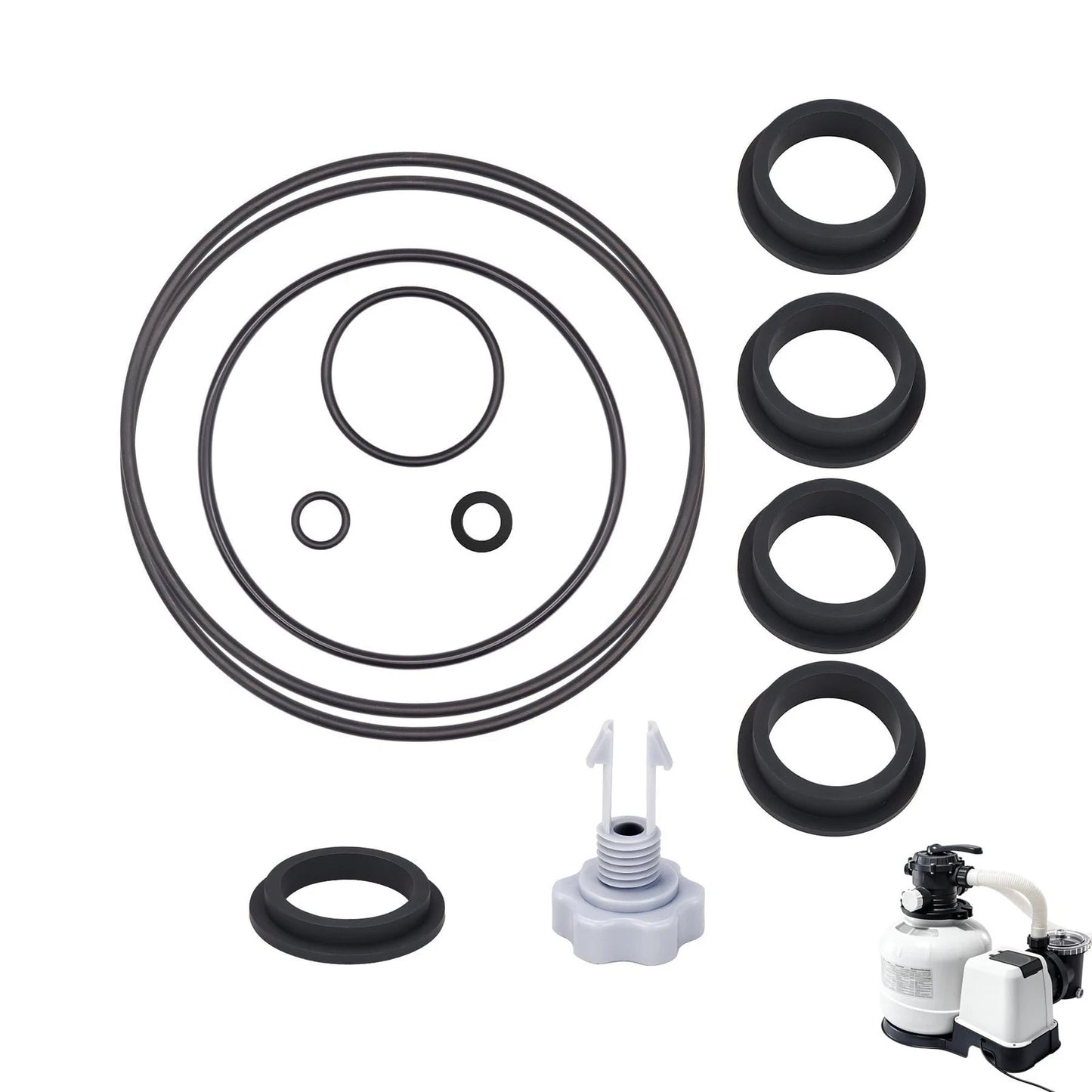 Koatukys Sand Filter Pump Replacement Parts for Intex 25013 Kit(12PCS), Black