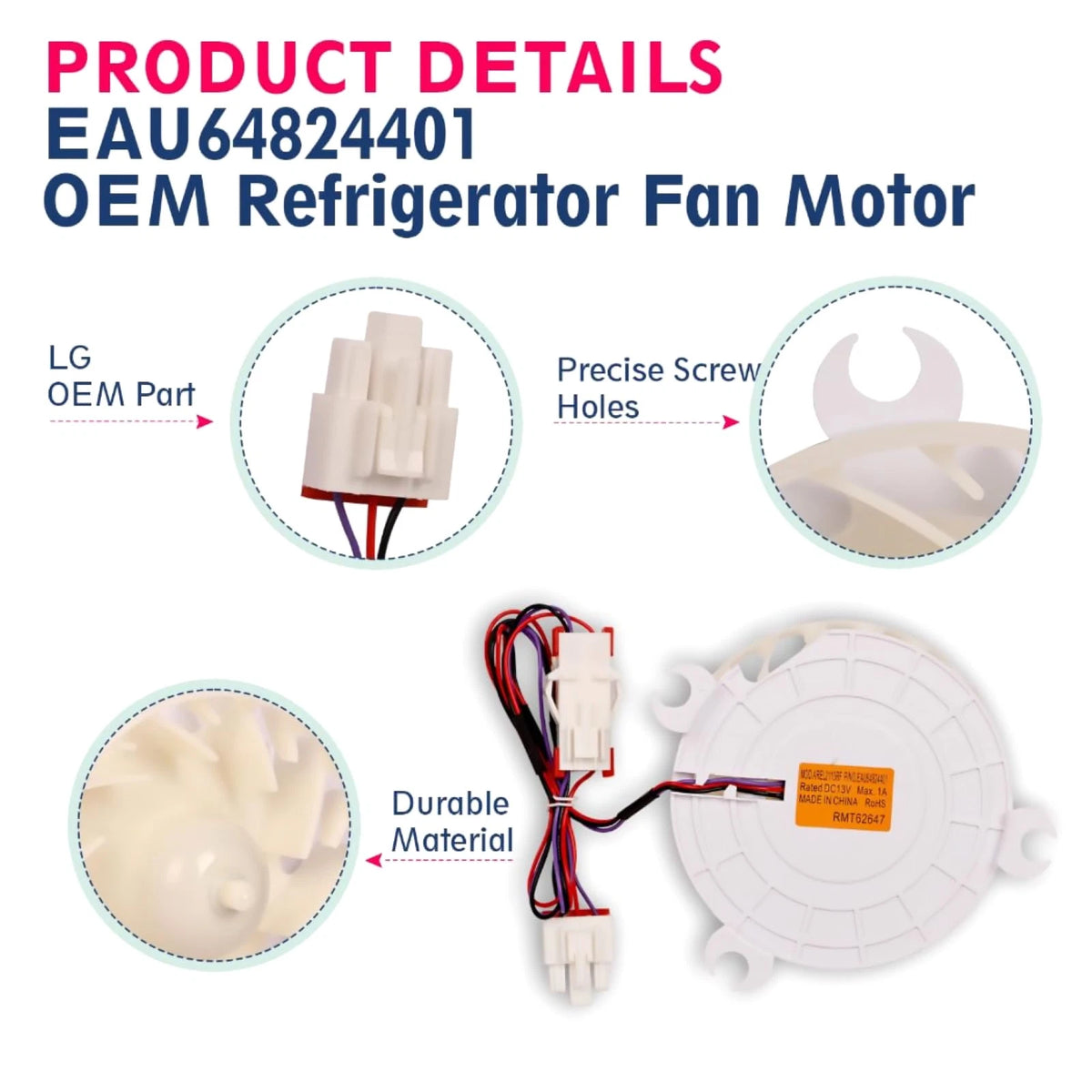 1pc EAU64824401 Evaporator Refrigerator Fan Motor For LG DC13V Replacement