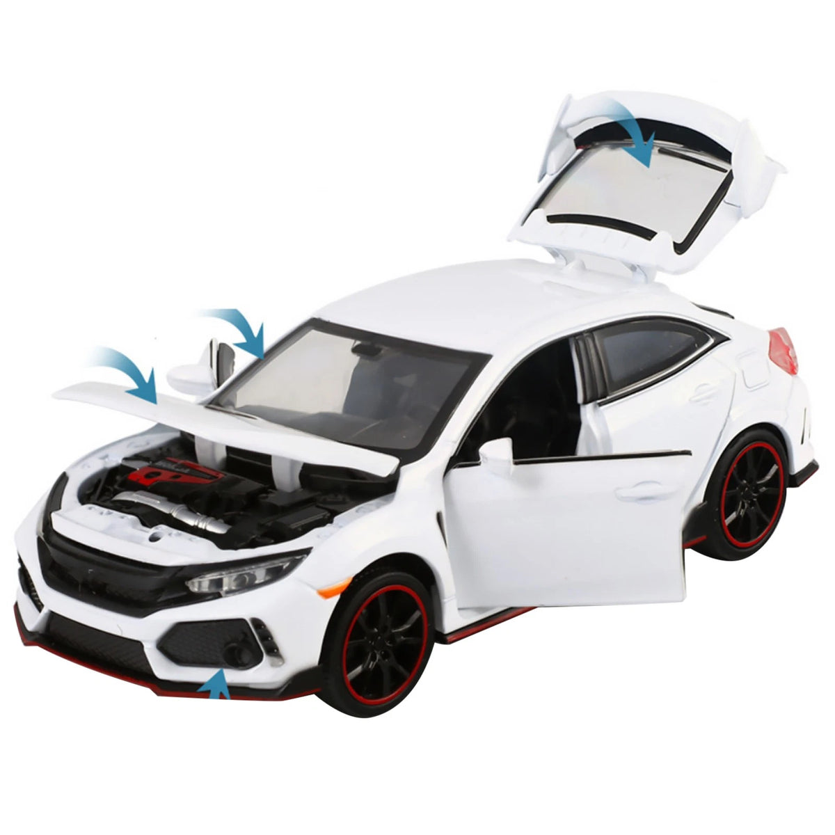 1/32 White Model Car Diecast Toy Collection Sound&Light For Honda Civic Type R D