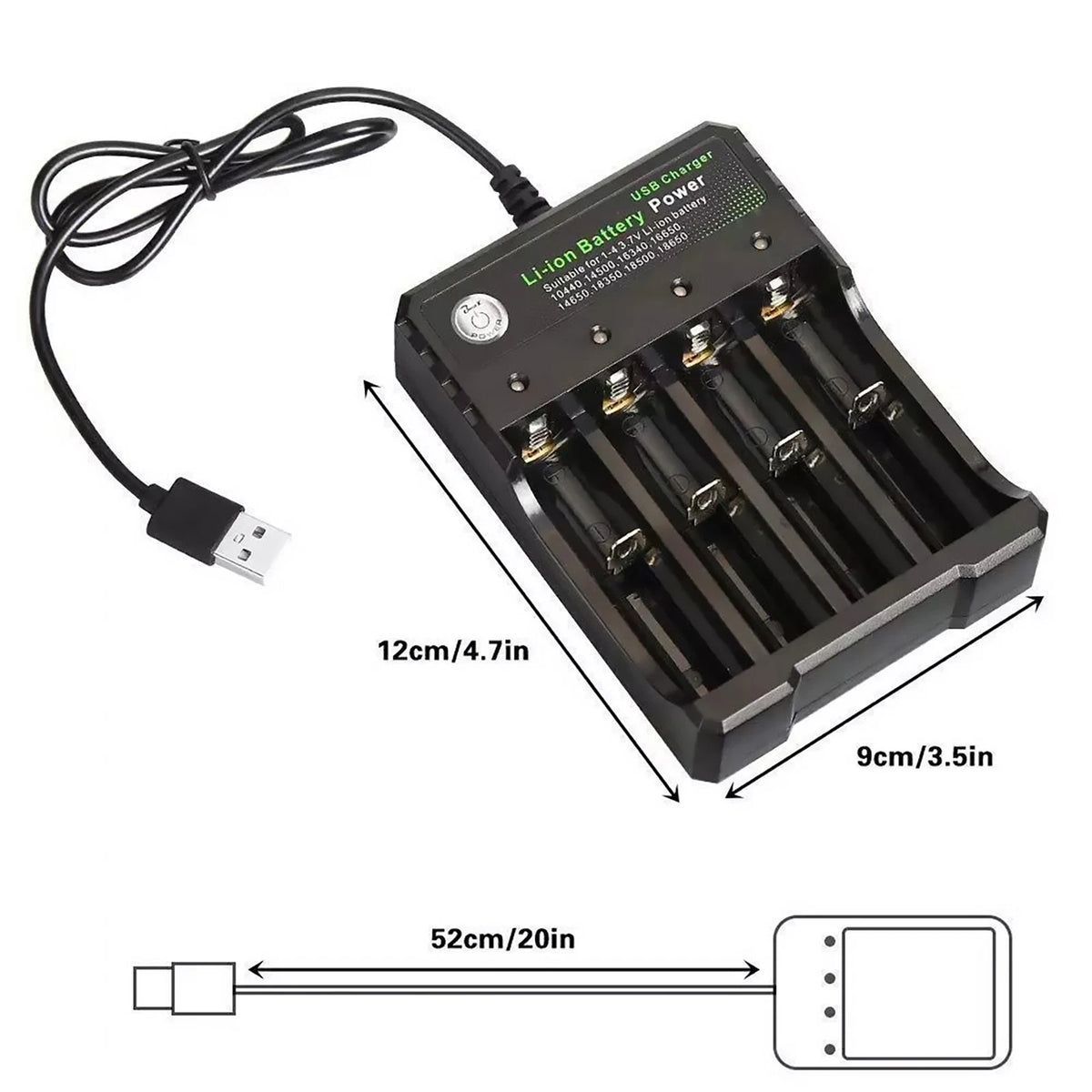 4-Slots USB Battery Charger Fits For Rechargeable Lithium Li-ion Batteries 3.7V
