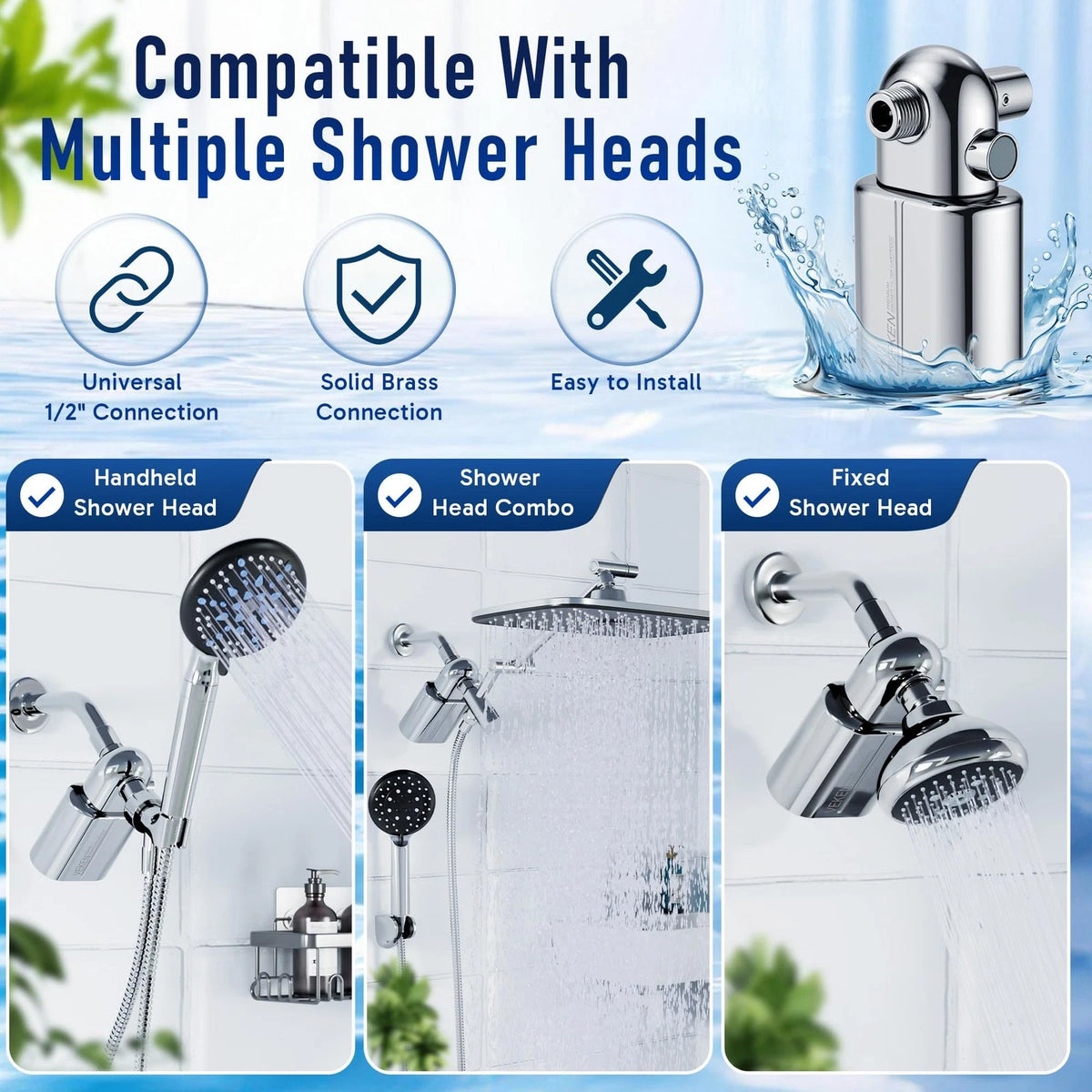 Veken U-Channel Shower Filter to Reduce Chlorine, One-Press Replacement Chrome