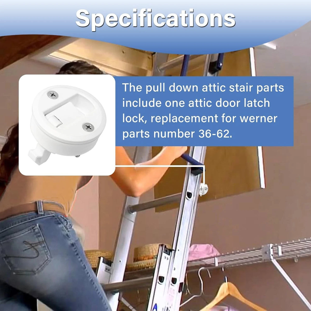 36-62 Telescoping Attic Ladder Latch Compatible with Werner White