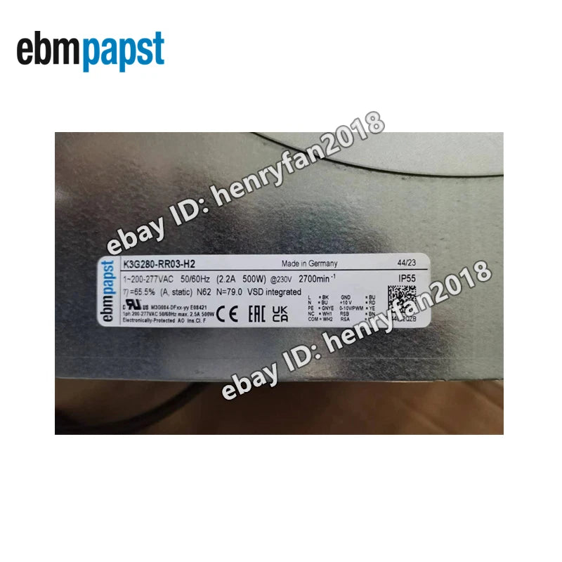 Ebmpapst K3G280-RR03-H2 1~ 230VAC 500W 2.2A 2700RPM 2105m3/h EC Centrifugal Fan