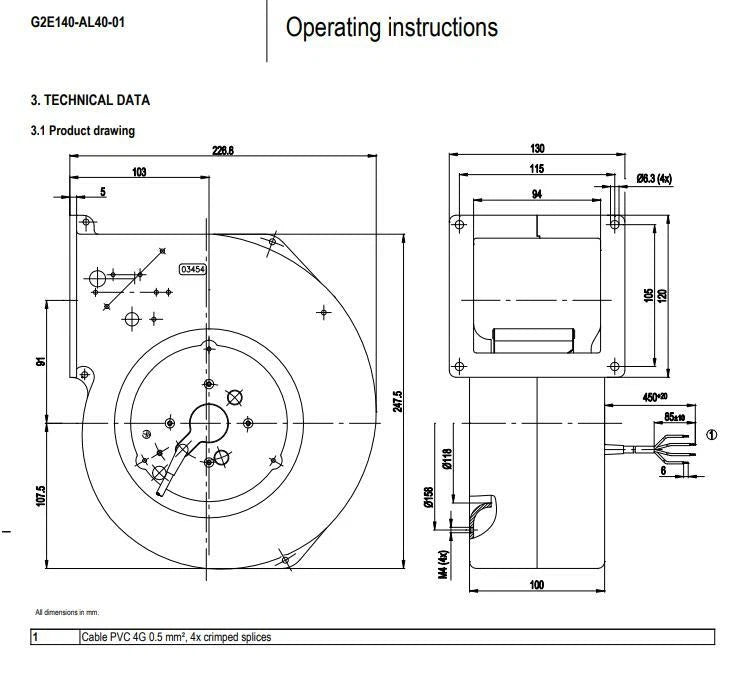 Ebmpapst Fan G2E140-AL40-01 Centrifugal Fan 230V 0.6A Blower Fan /Air Shower Fan