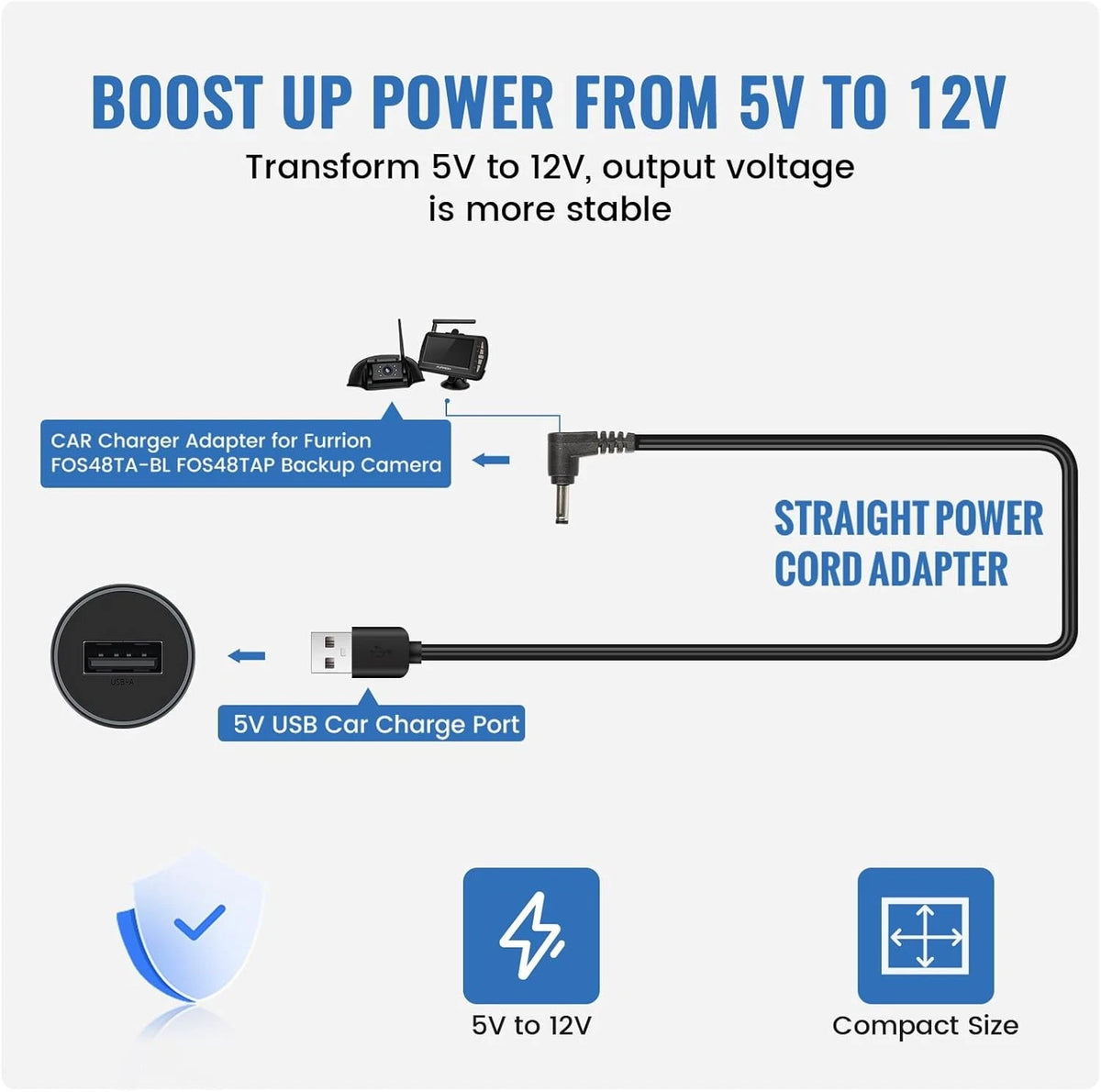EWAY USB to DC Car Charger Cable for Furrion FOS07TADS Vision S Monitor Black