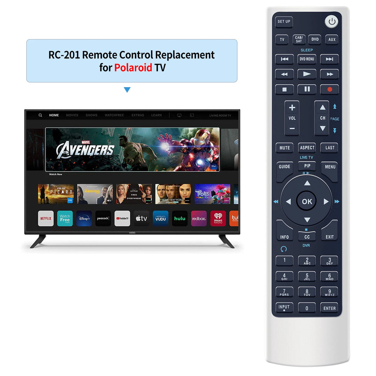 RC-201 Remote Control For Polaroid LCD TV TLA-04011C FLM-4034B FLM-4234BH
