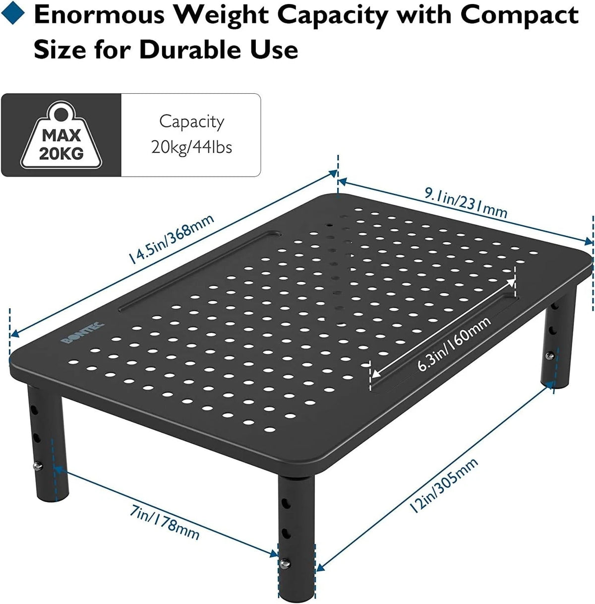 BONTEC 2 Pack 3 Height Adjustable Monitor Stand Riser with Pen Holder, Black
