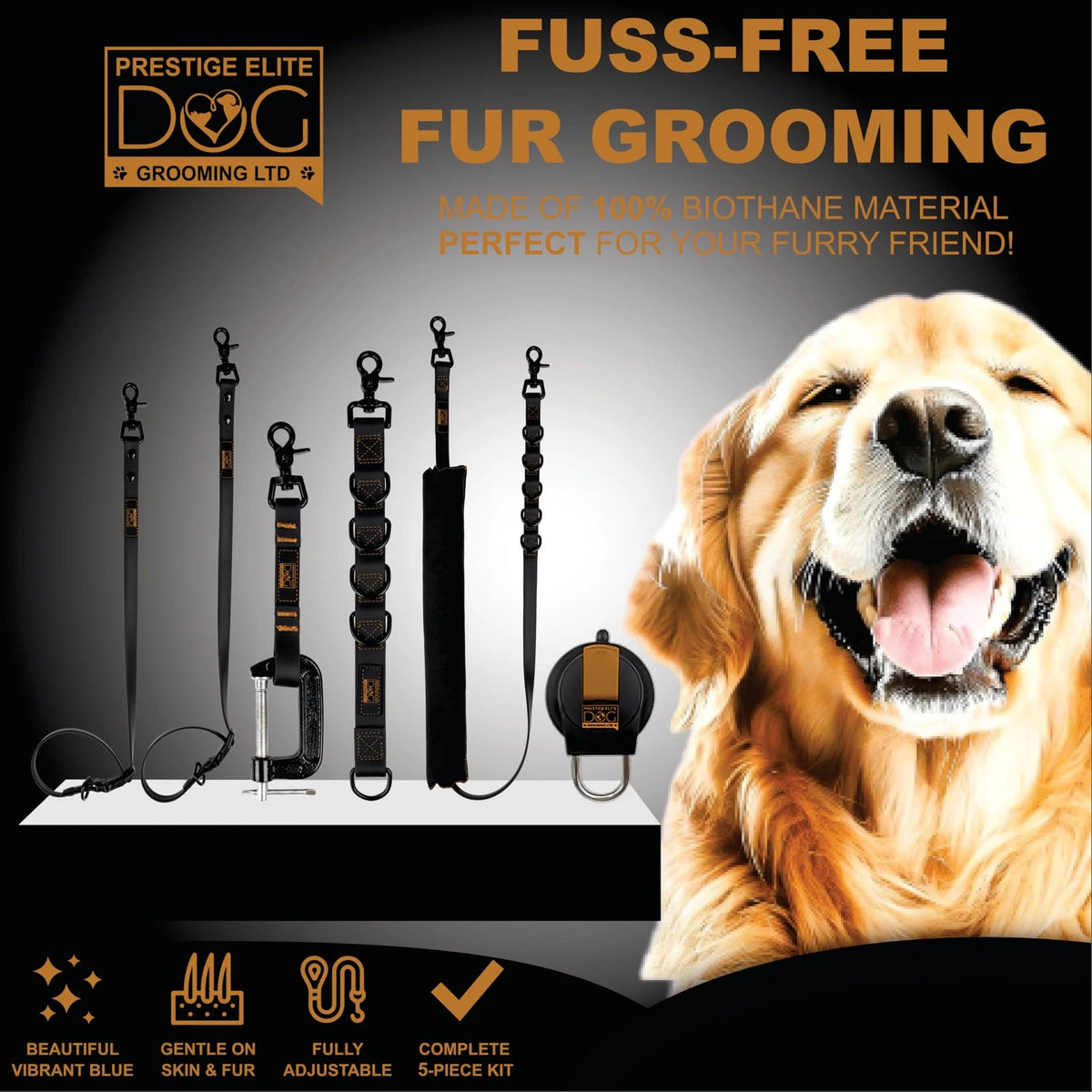 Prestige Elite - Set of 6 - Groomers Helper, Grooming Loops 39 inches, Black