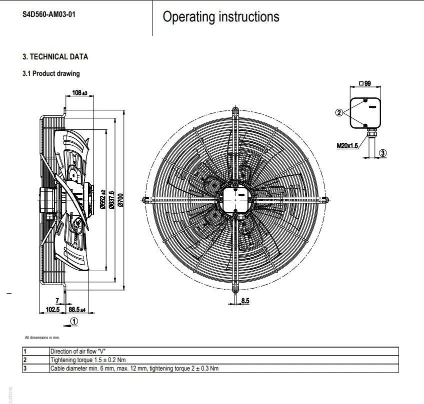 Ebmpapst S4D560-AM03-01 Axial Fan 400VAC 650W φ560MM 870RPM 50Hz EBM Cooling Fan