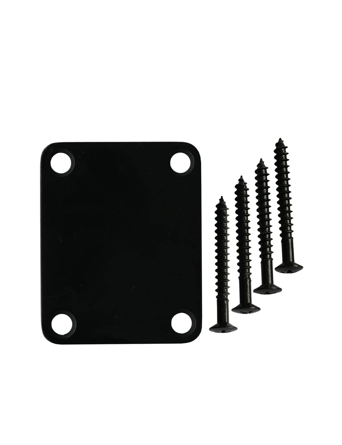 Metallor Guitar Neck Plate Standard 4 Holes with Screws 64mm x 51mm Black
