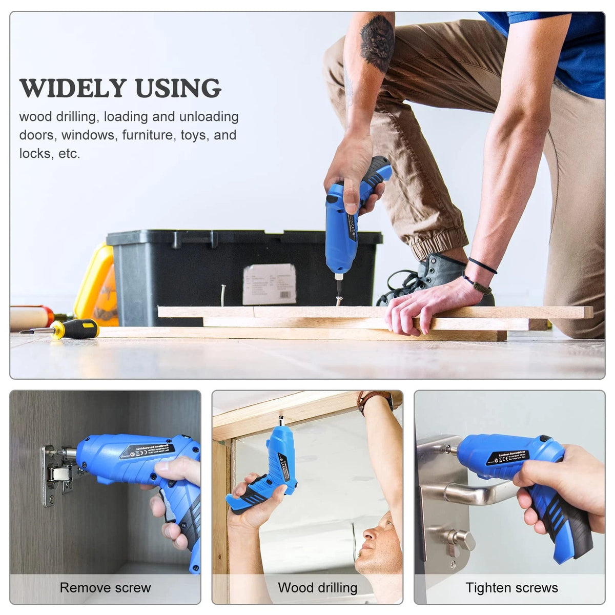Blue Cordless Electric Screwdriver Set, 3.7V Rechargeable Small