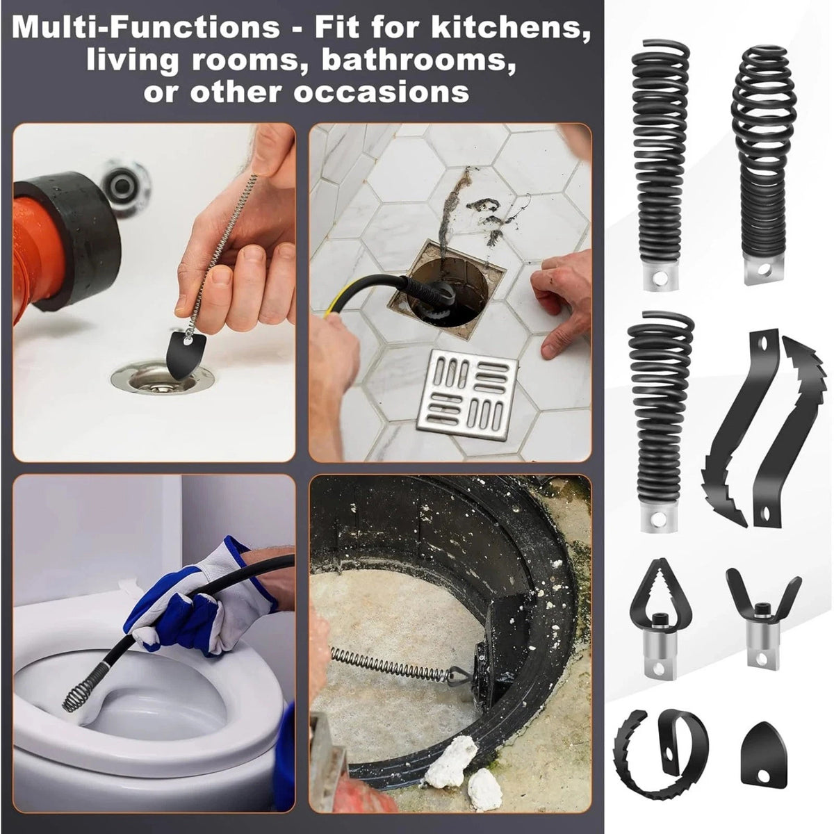8PCS Steel Drain Snake Drill Bits Professional Pipe Cleaner Cutter Attachments