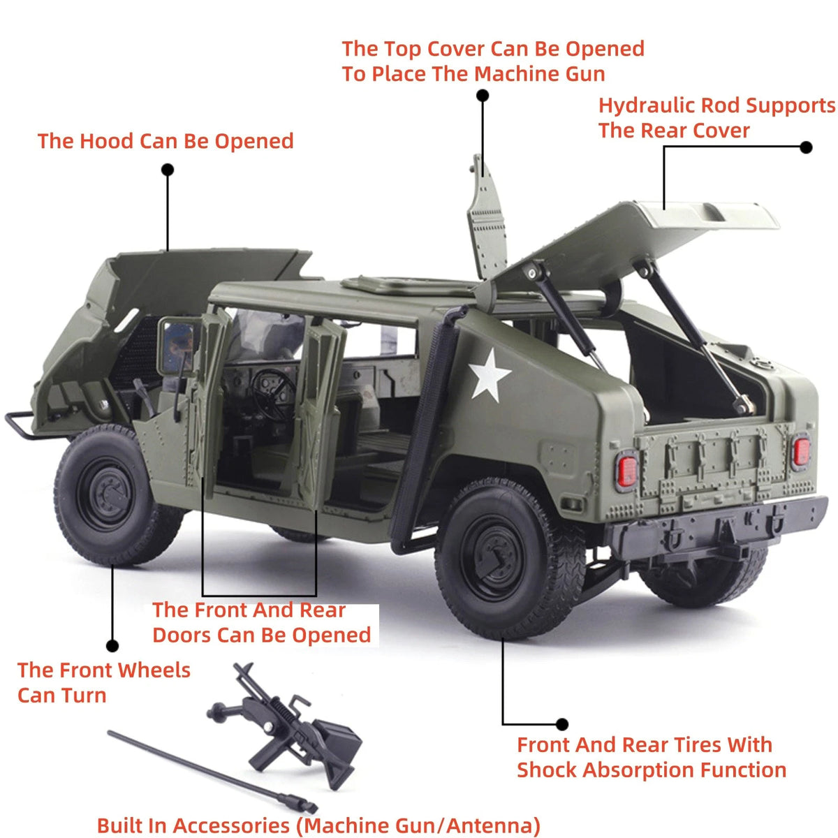 24cm Diecast Alloy 1/18 For Hummer Hmmwv Battlefield Vehicle Model Craft