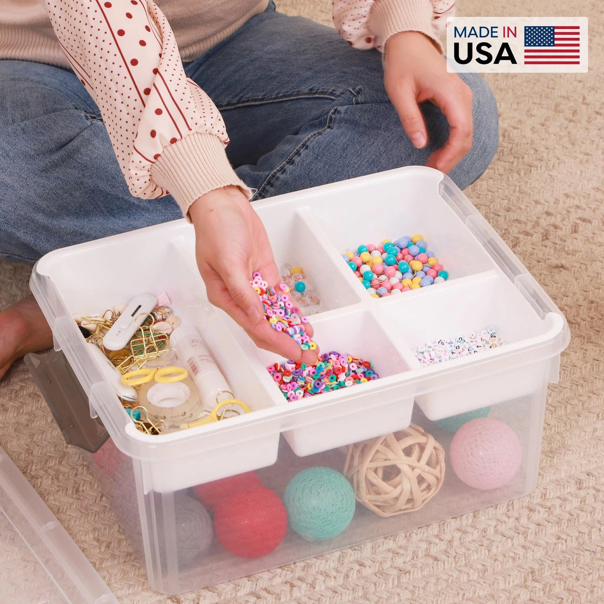 Citylife 17 QT Plastic Storage Box with Removable Tray 17 Qt- 1 Pack, White