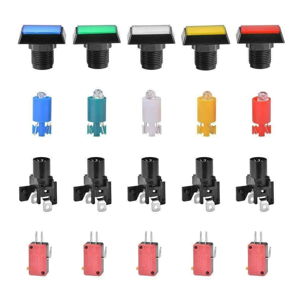 5Pcs Arcade Square Rectangle Buttons LED Push Illumilated w/ Microswitch w