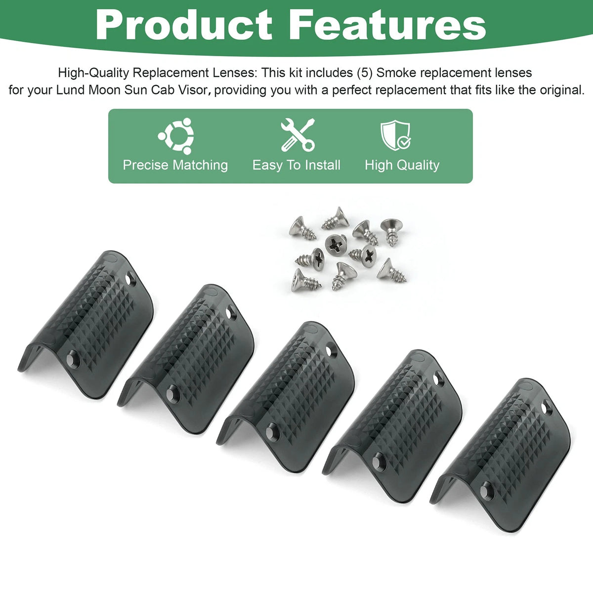 Fits Lund Cab Moon Sun Visor Replacement Light Lens Lenses Smoked -5PCS