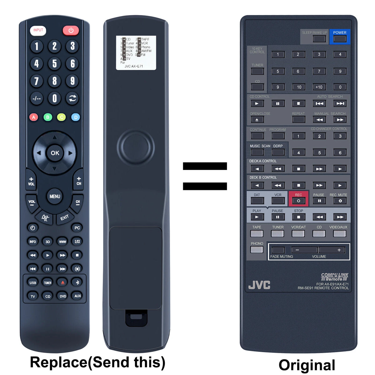 For JVC RM-SE91 Replacement Remote Control AX-E91 / AX-E71 Integrated Amplifiers