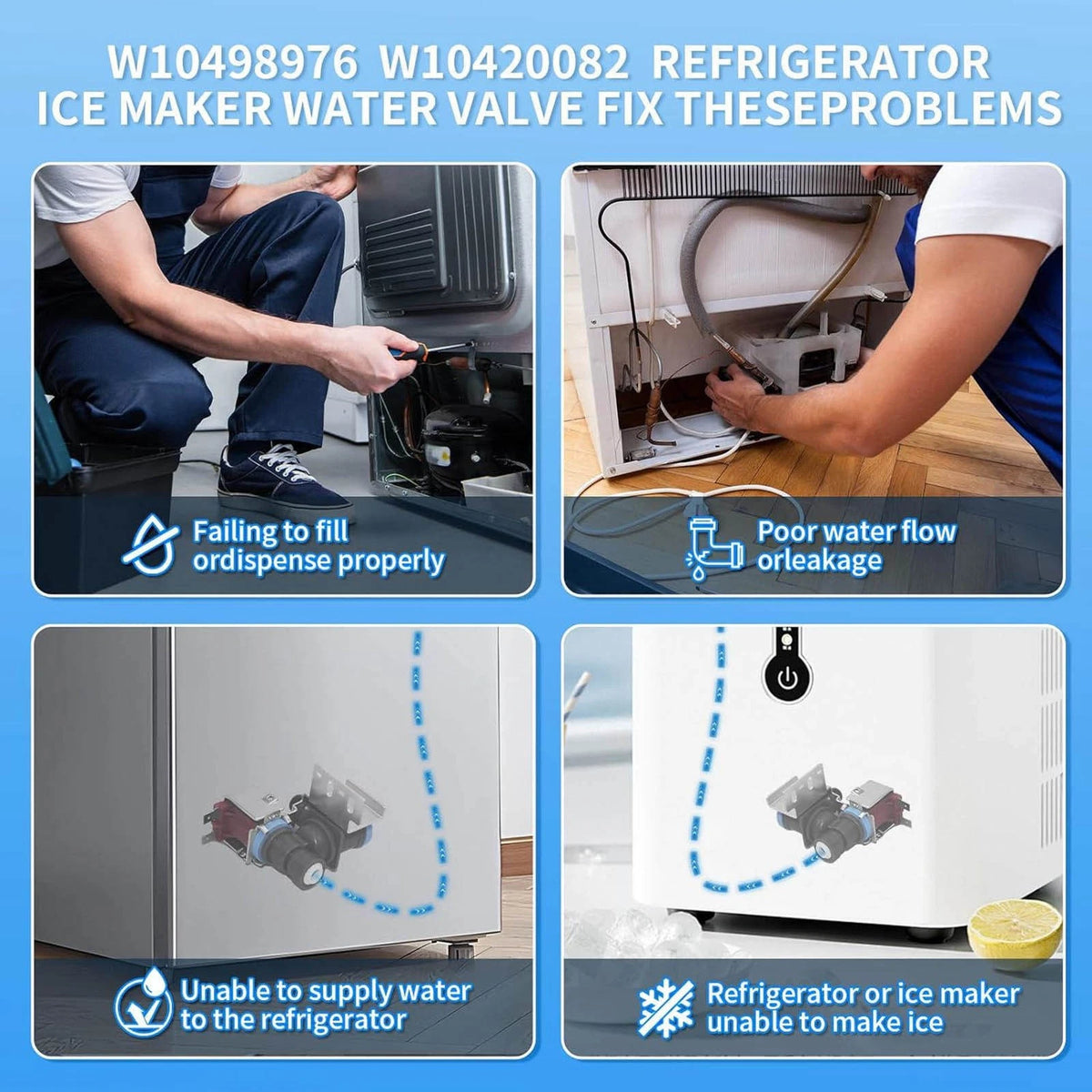 Replacement Water Valve W10498976 for Whirlpool Maytag Kenmore Fridge Ice Maker