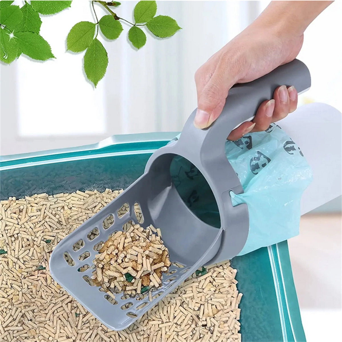 Cat Litter Scoop With 1 Bag Rolls (15Bags) , Integrated Detachable Shovel