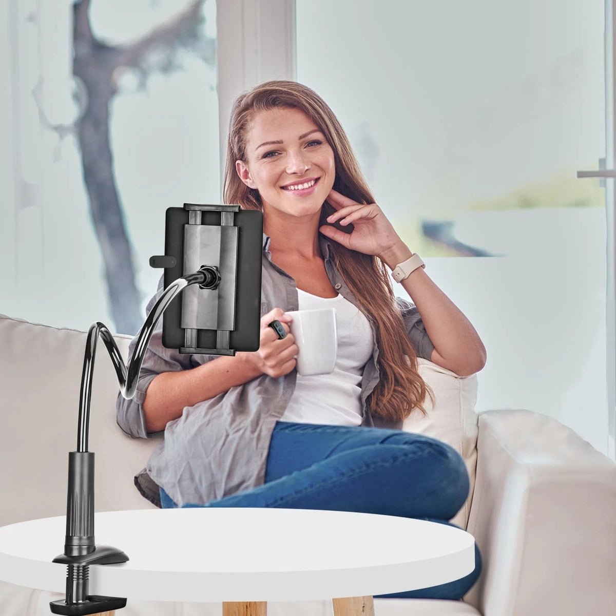 SRMATE Gooseneck Tablet Kindle Holder Stand for Bed 33 inches, Black-33inch