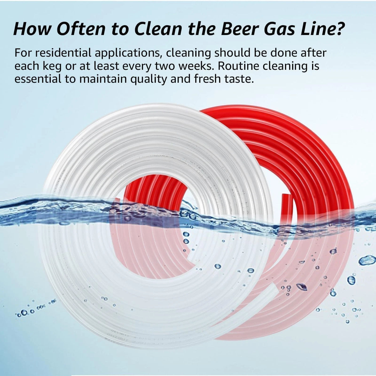5ft Kegerator CO2 Gas Line and Beer 5Ft Line+5Ft Line, Red+Clear