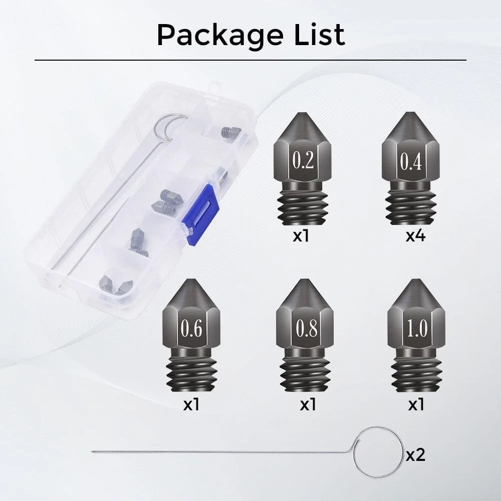 Creality 8pcs 3D Printer Hardened Steel MK8 Nozzles, Upgraded Tungsten Black