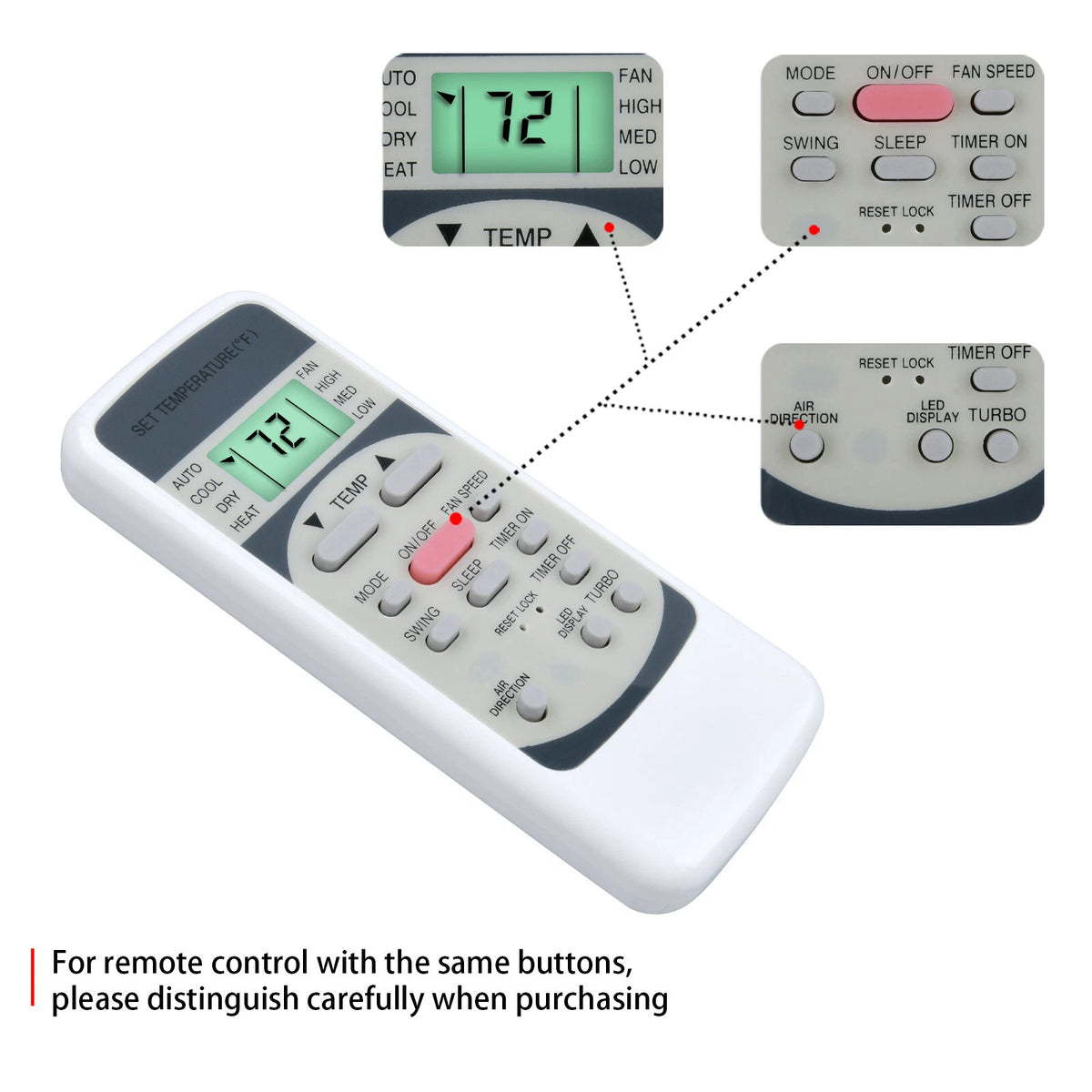 Remote Control For EcoAir Air Conditioner R51I19/BGE R51I4/BGE With backlight