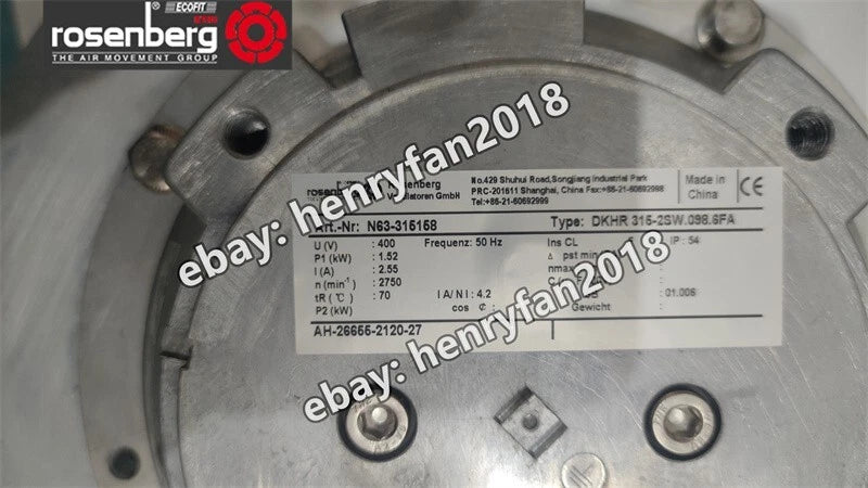 Rosenberg Fan DKHR315-2SW.098.6FA 400VAC 2.55A 1.52KW Centrifugal Cooling Fan