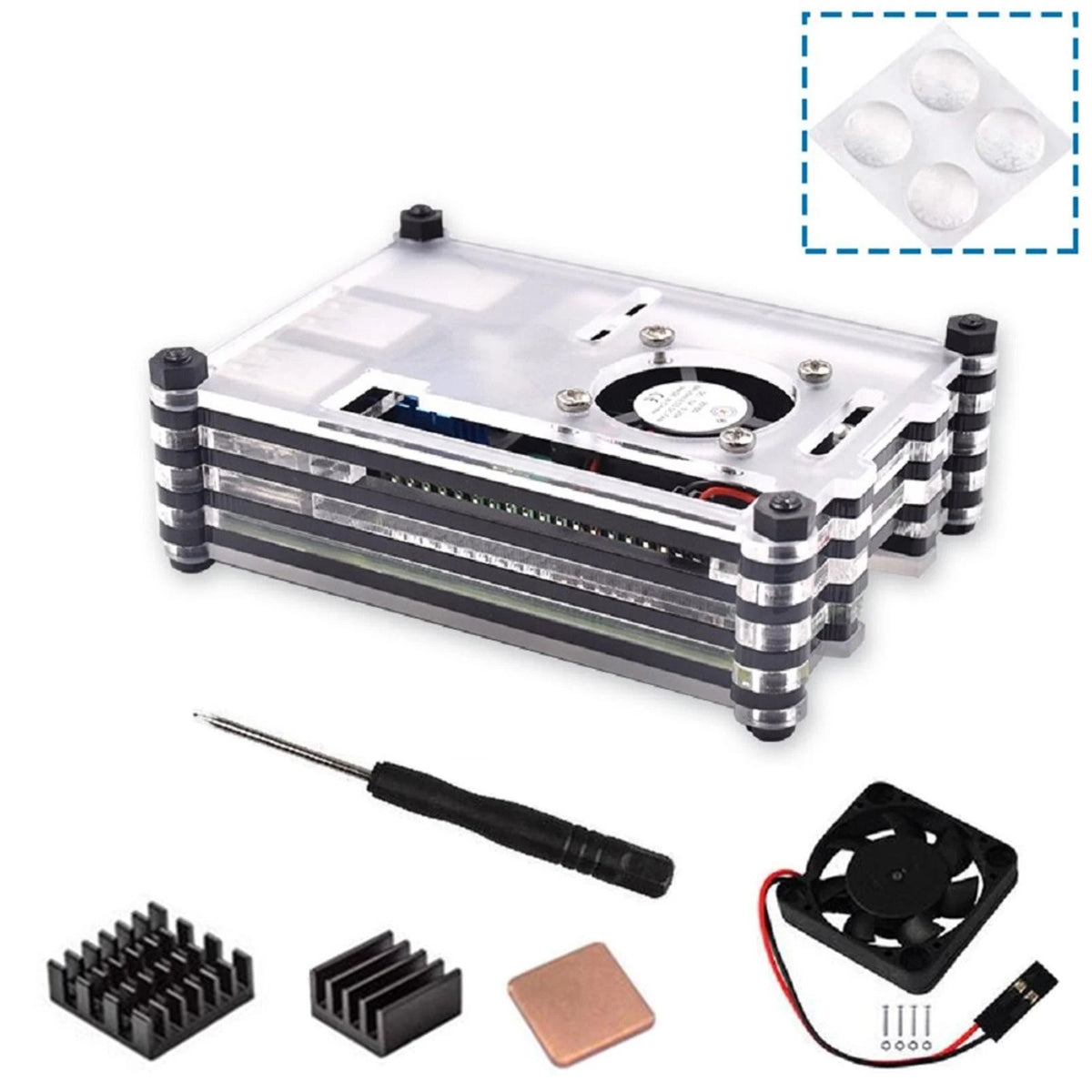 Acrylic Transparent Heatsink Case With Cooling Fan For Raspberry Pi RPI 3B+/3B