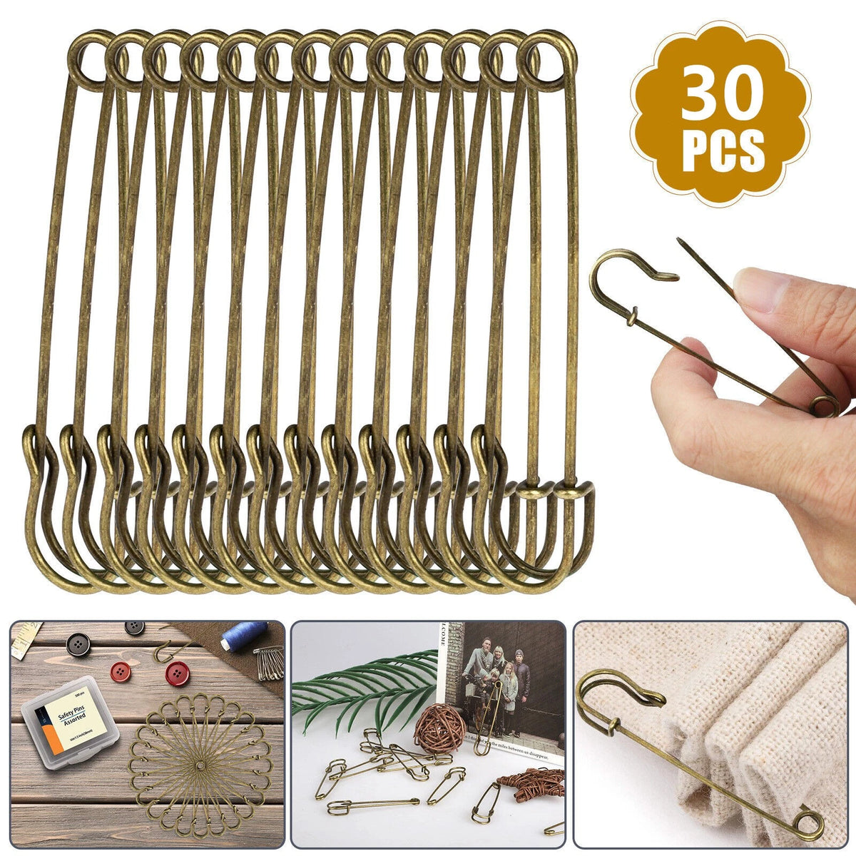 30Pcs/Set Large Heavy Duty Metal Safety Pins Brooch Pins DIY Sewing Tools