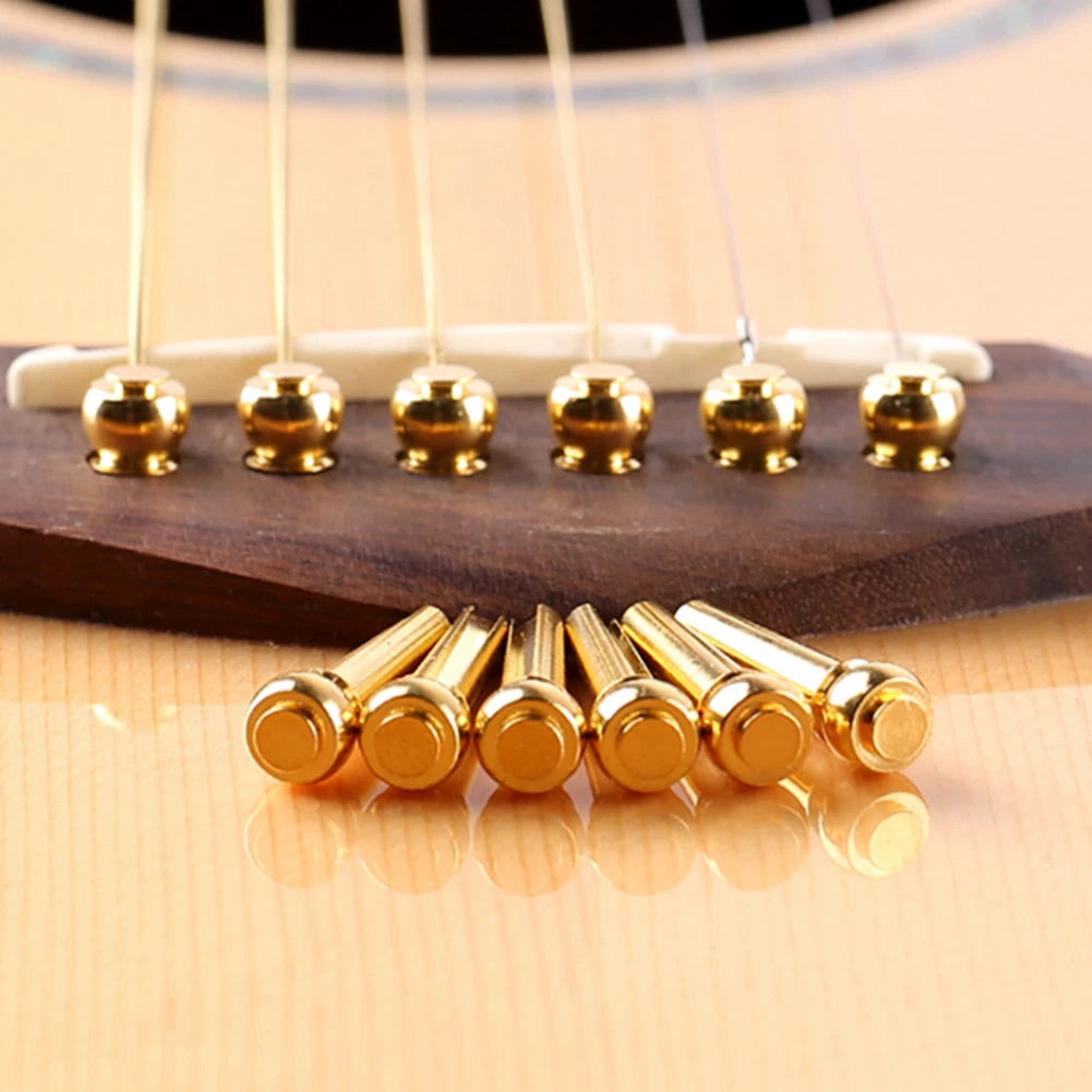 6 Pack Guitar Strings Fixed Brass Pins Bridge Nail Cone Parts For Folk Guitar