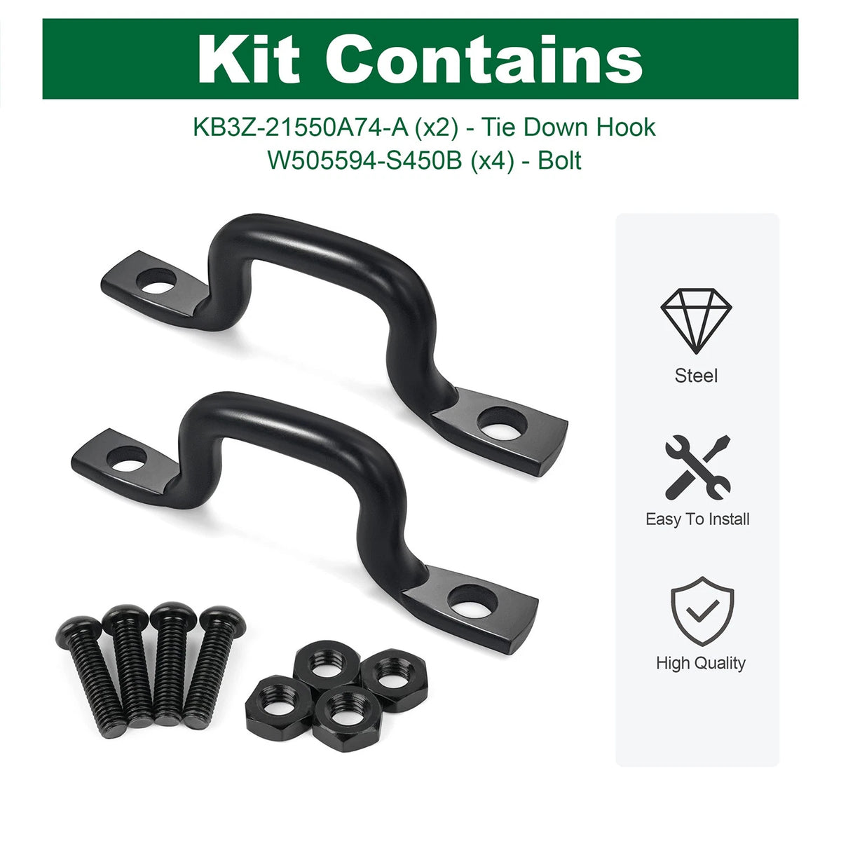 2 Rear Bed Rope Hooks with 4 Bolts for Ford Ranger 2019-2023