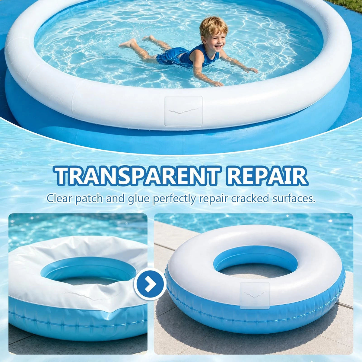 20pcs Self-Adhesive Underwater Vinyl Pool Patch Kit - 4in x Clear