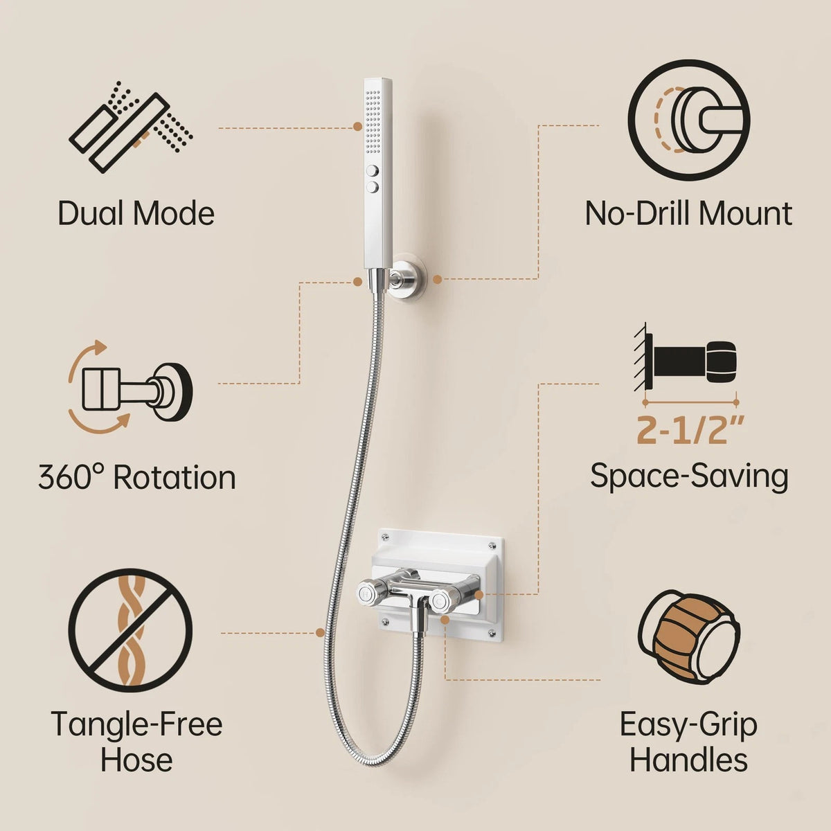 All Metal RV Shower Faucet with Hose and 2 Function Showerhead, KES No Chrome