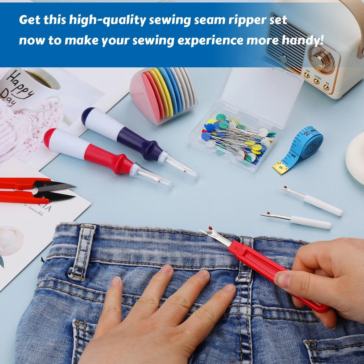 SOCNITC 68 Pcs Seam Ripper Tool Kit Stitch Rippers with Tailors Chalk 68 PCS