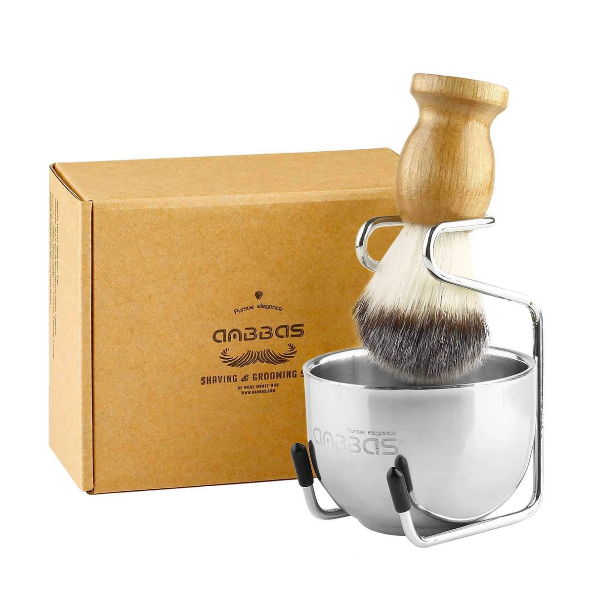 Anbbas Shaving Brush Synthetic Badger Hair Wood Handle,Stainless Steel Beech