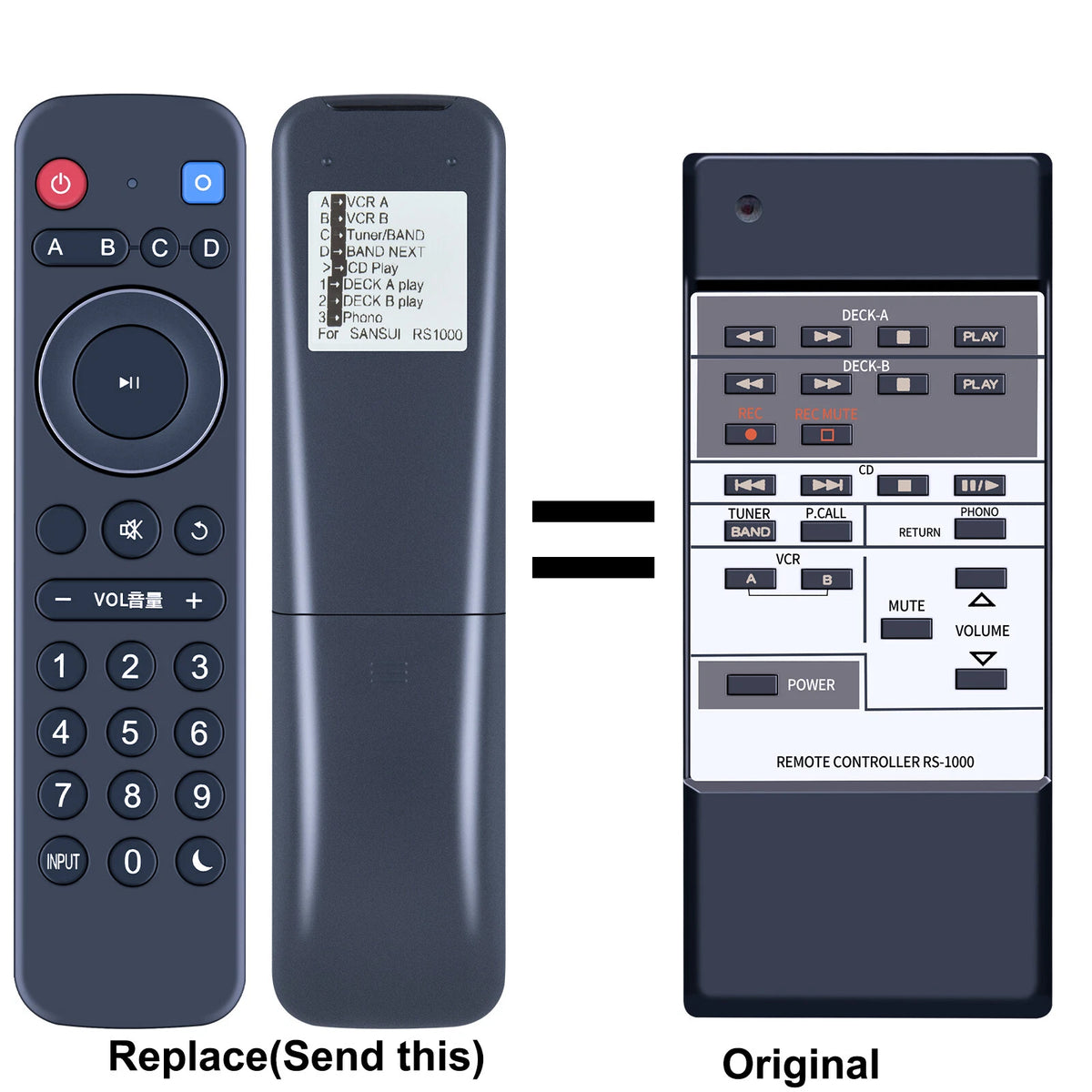 Replacement Remote Control For SANSUI RS-1000 RTRS1000