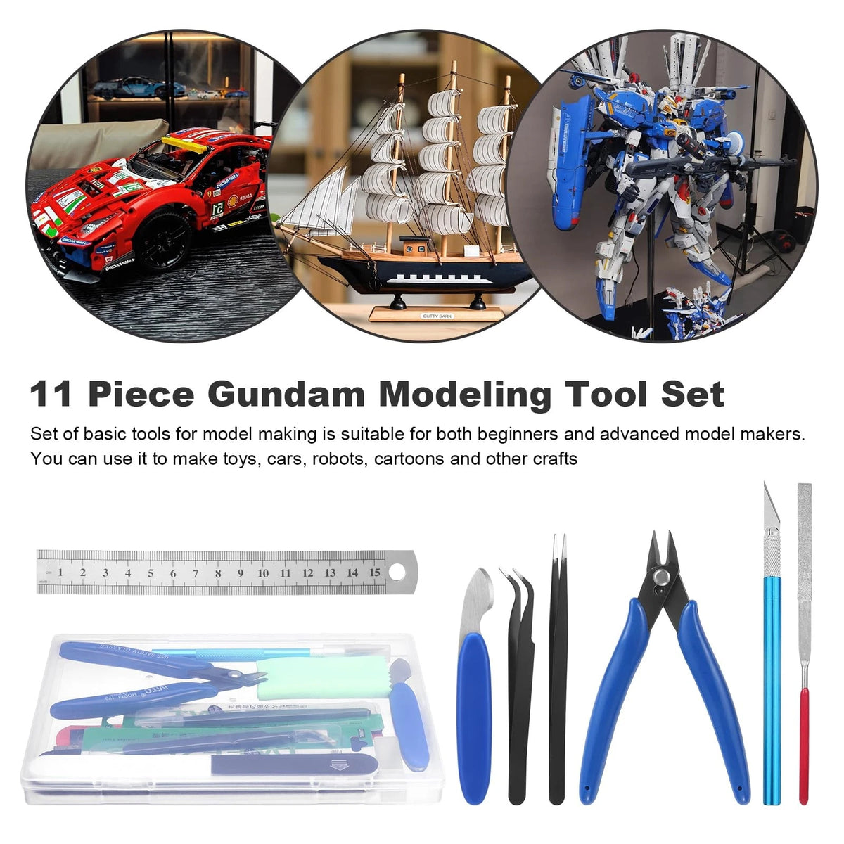 Fippy 11PCS Model Kit Tools, Gundam Tool Kit, Hobby Medium, gray