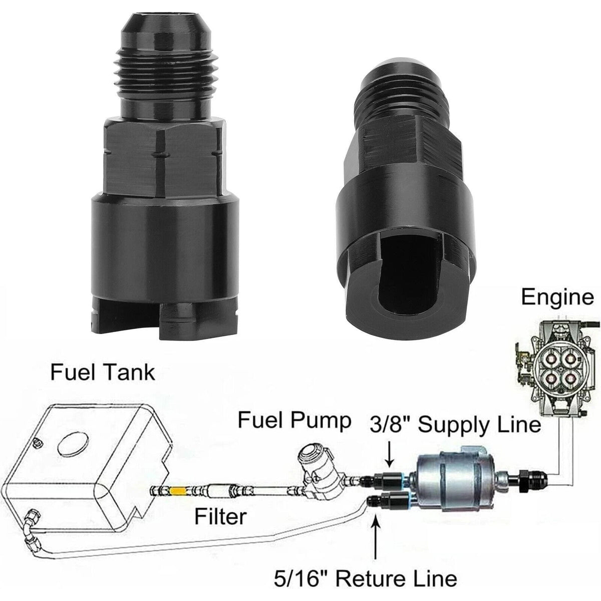 2pcs 6AN Male to 3/8"& 5/16" Hardline Tube Fuel Line Fitting Compression Adapter