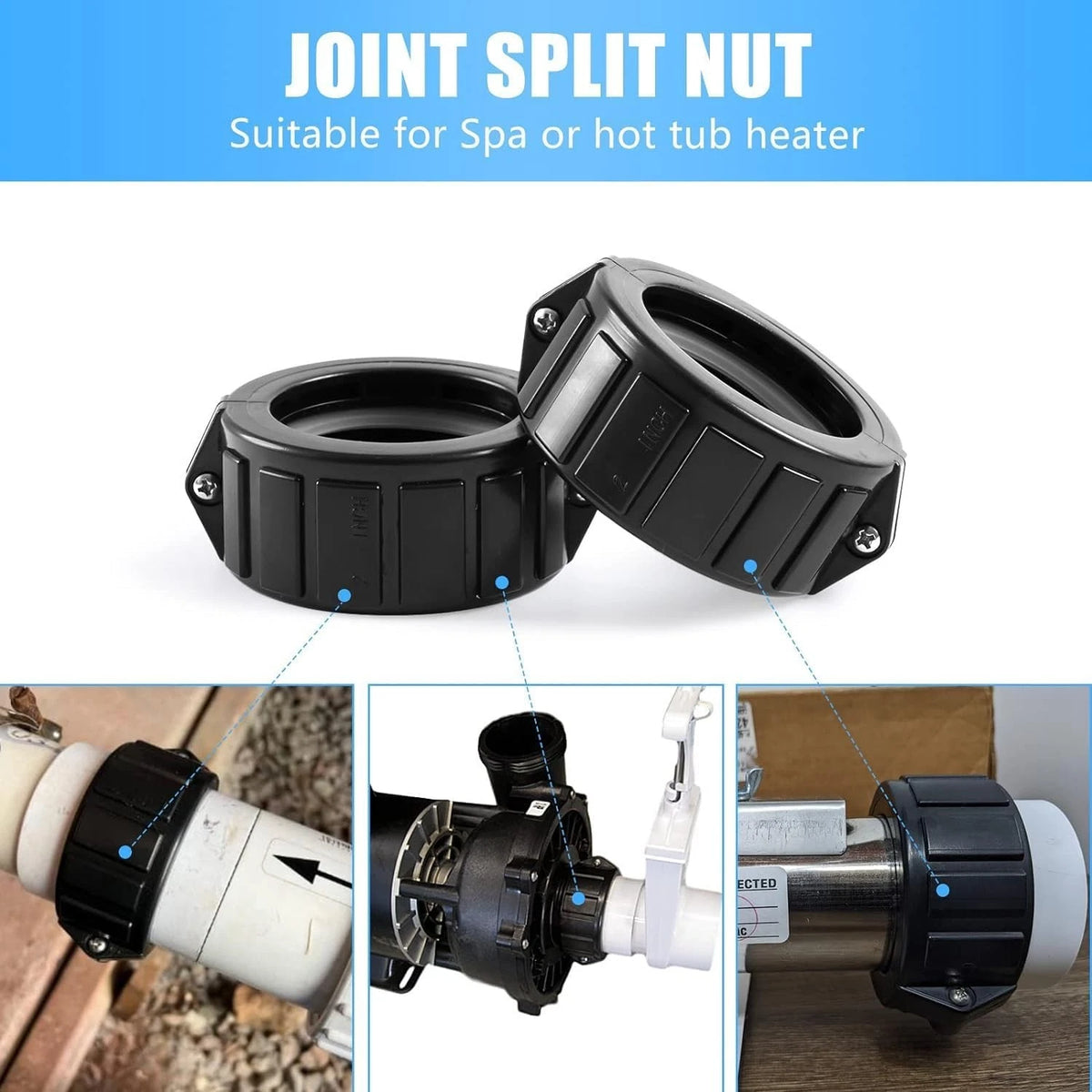 Spa Hot Tub Heater Split Nut Unions with Screws and Gasket,...