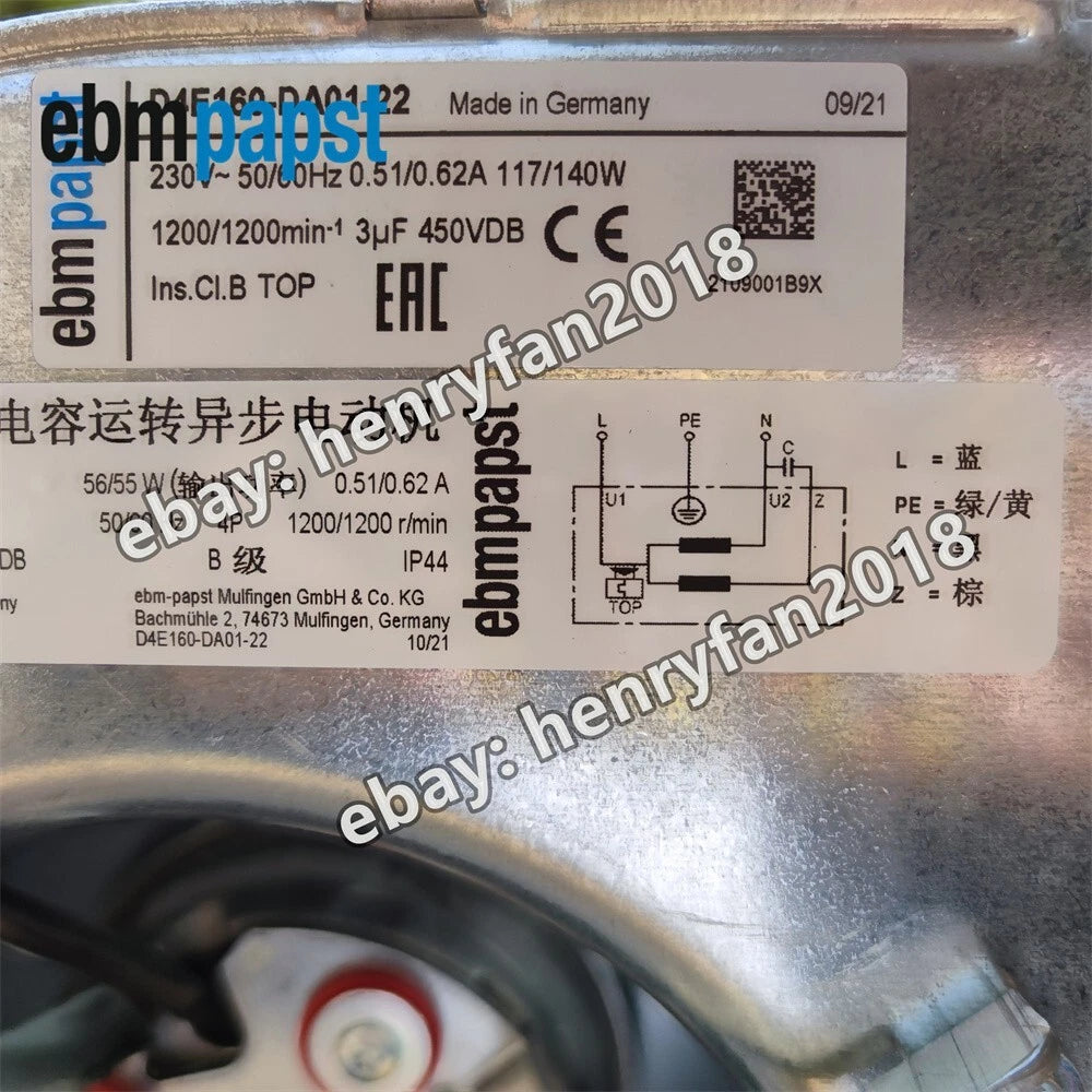 Ebmpapst Fan D4E160-DA01-22 AC 230V 114/140W ??160mm Dual inlet Centrifugal Fan