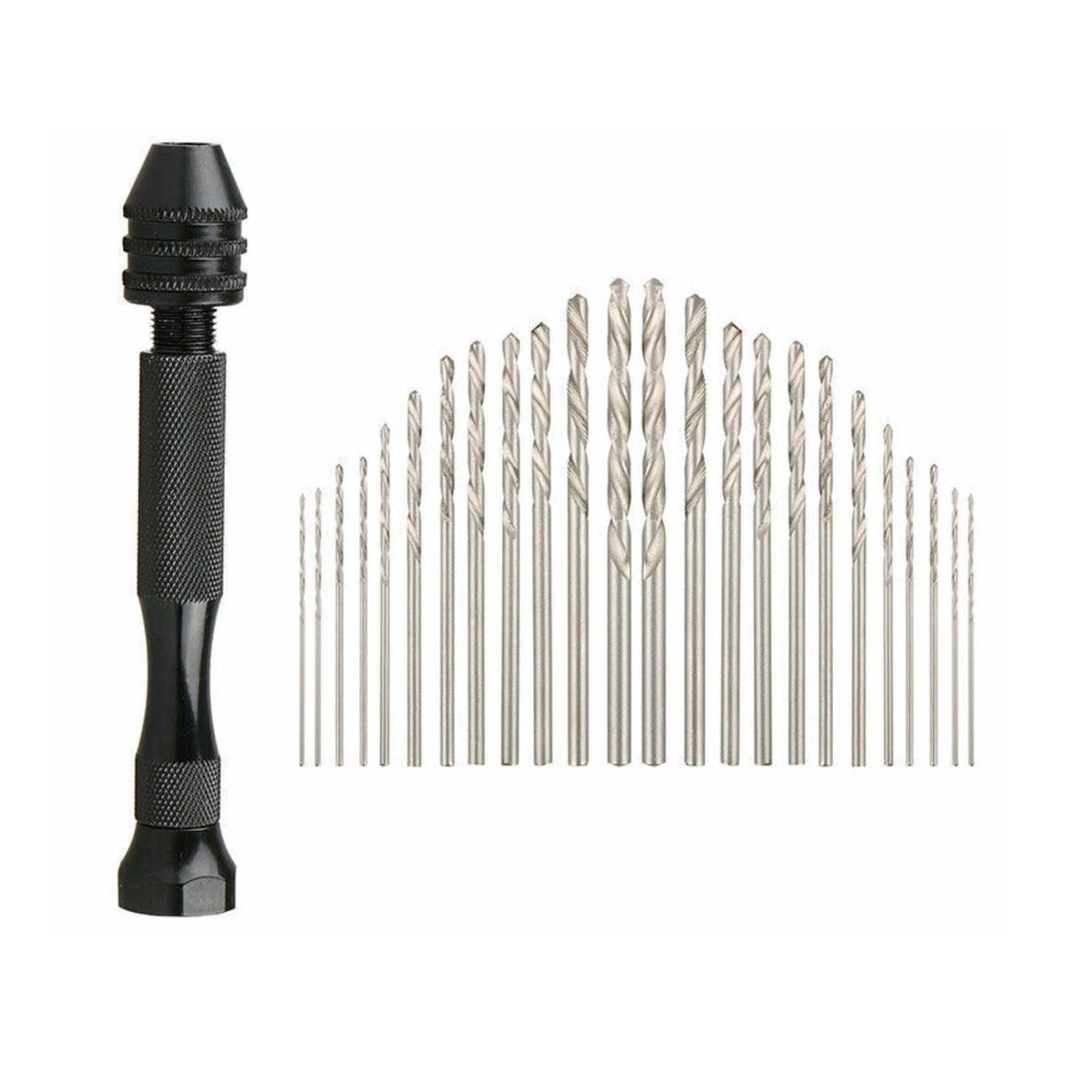 26Pcs Mini Micro Hand Drill Bit Kit Manual Keyless Chuck Pin Vise Rotary Tool
